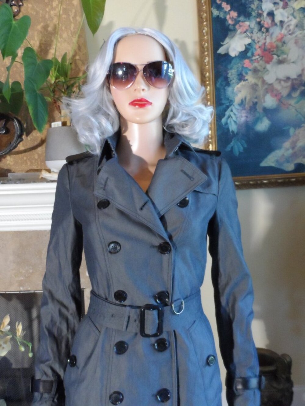 New Burberry London Dark Gray Leather Trim Trench Coat Size IT 38-US 2 - Picture 3 of 16